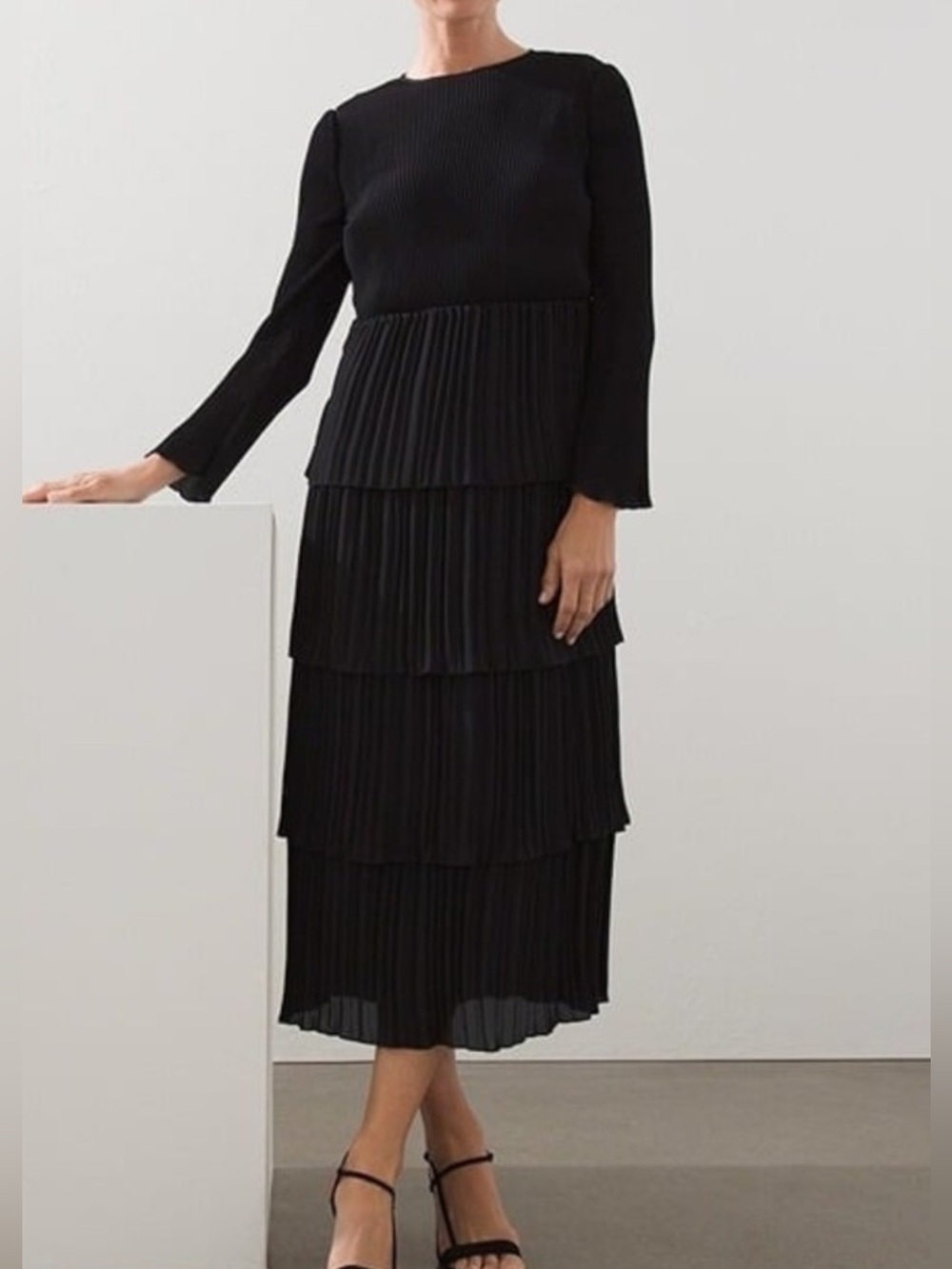 Black Label By Chico’s Pleated Tiered Dress